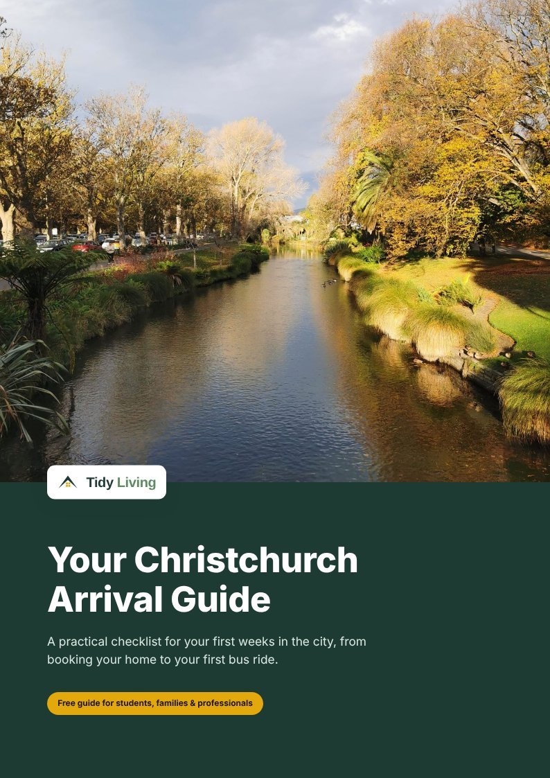 Cover of the Tidy Living Christchurch Arrival Guide